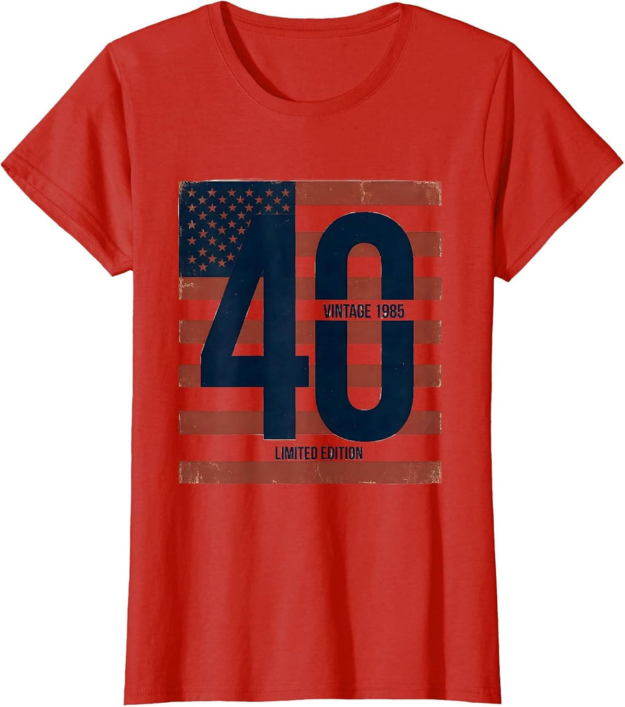 Women's Vintage 1985 Limited Edition 40 USA Flag Milestone Birthday T-Shirt - Red