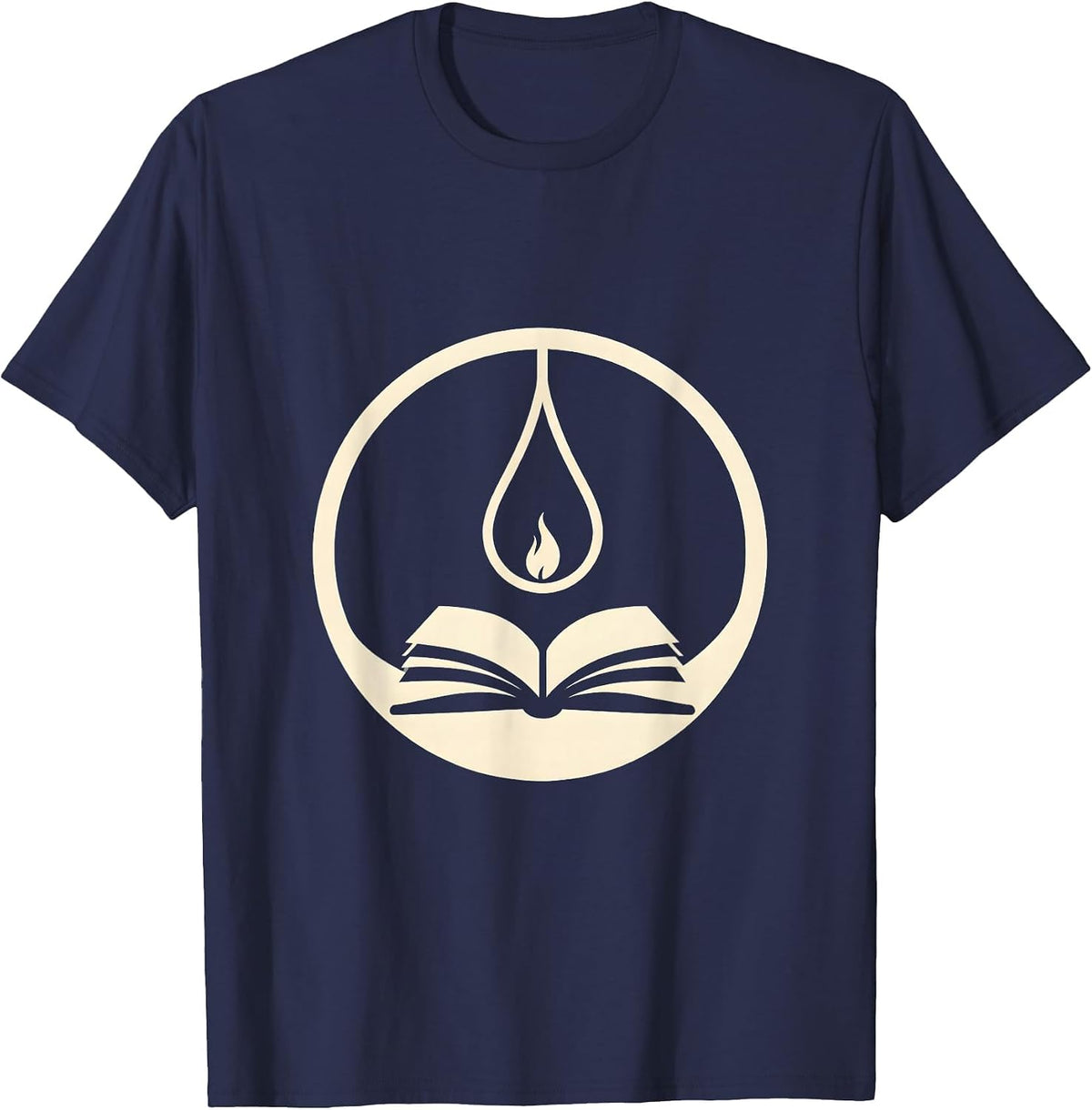 Reading Teacher Glowing Lantern Open Book Illustration T-Shirt - Navy Blue