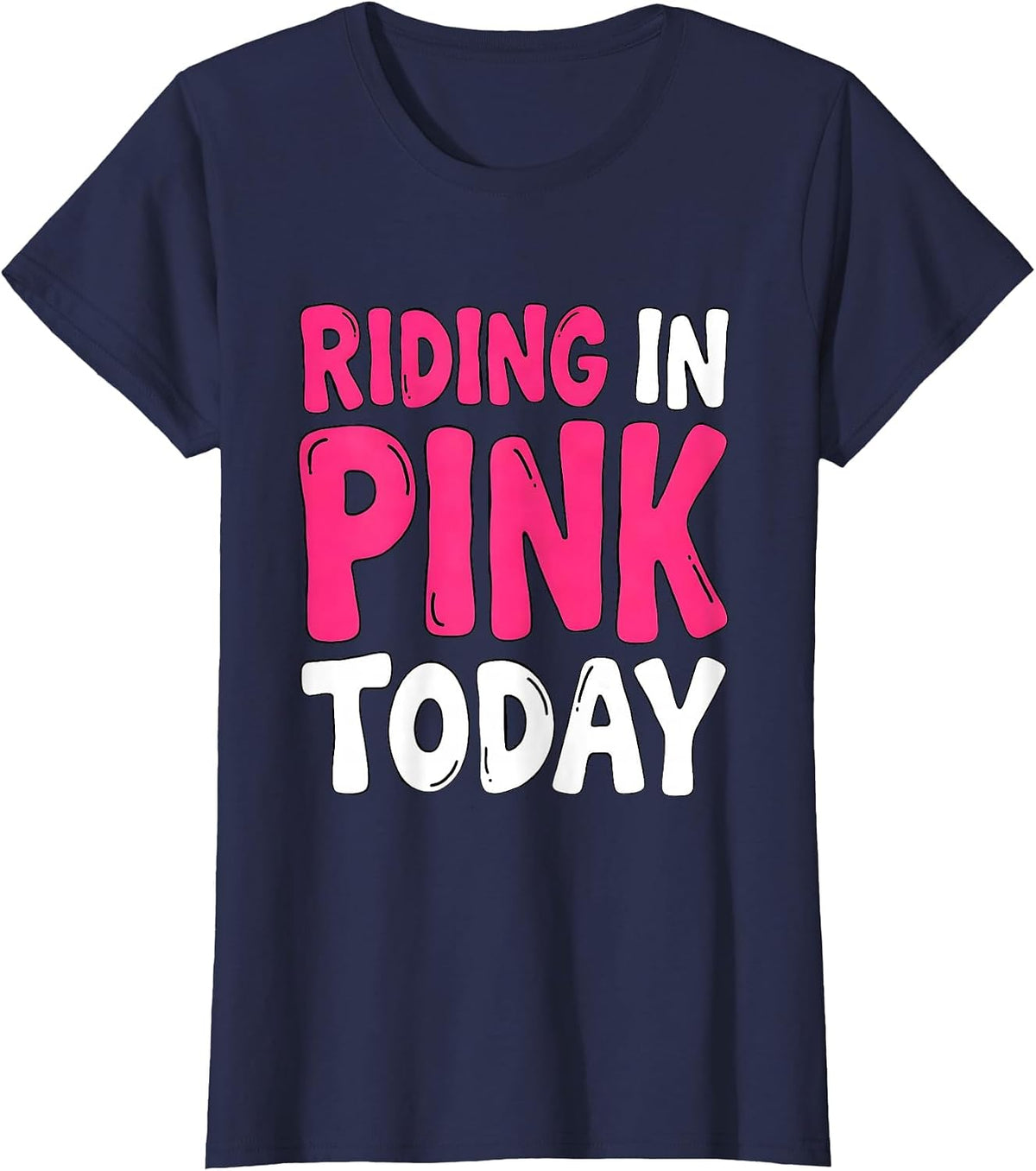 Women's Riding In Pink Today Cowboy Design T-Shirt - Navy Blue