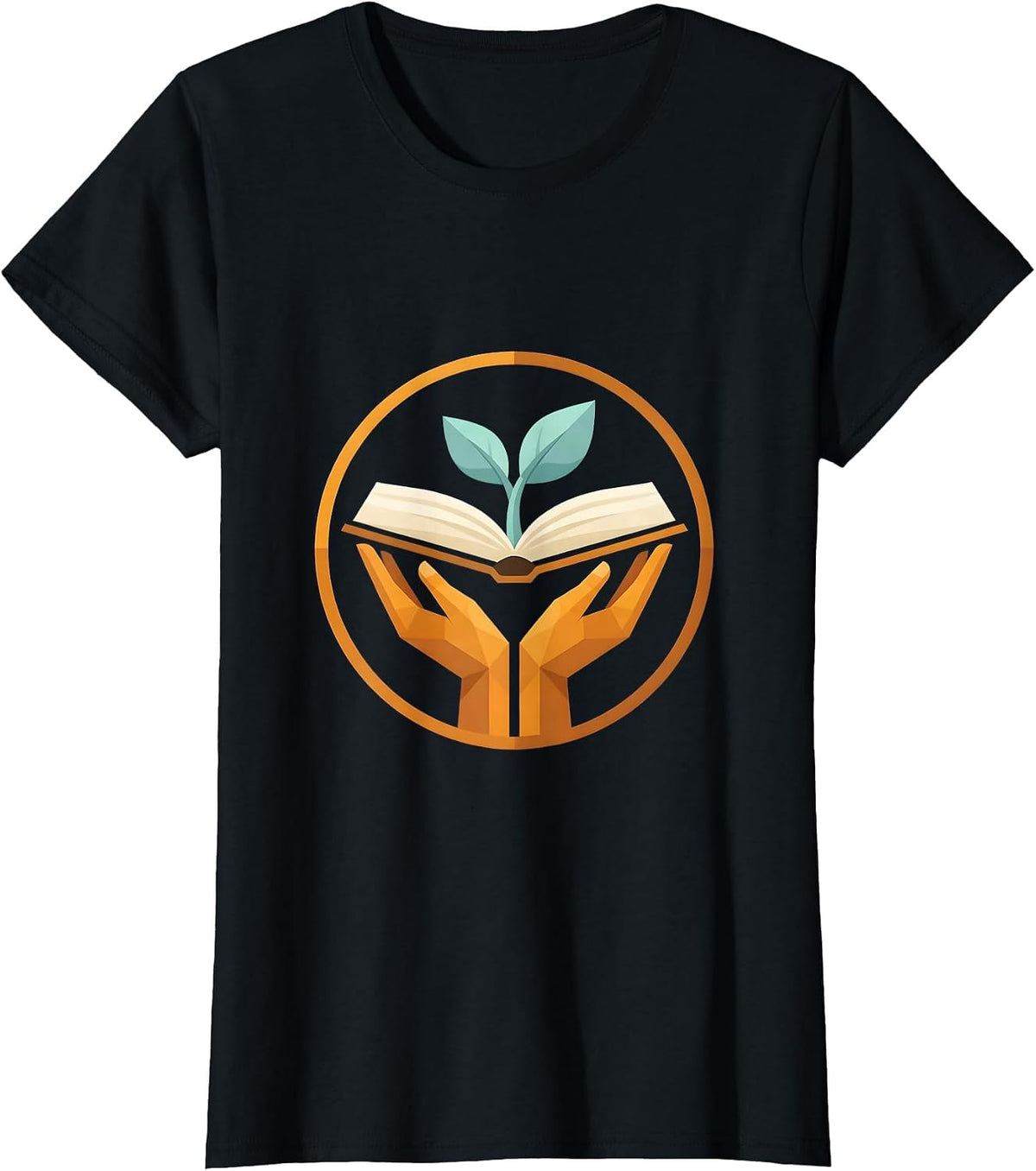 Teacher Hands Seedling Book Growth Graphic T-Shirt - Black