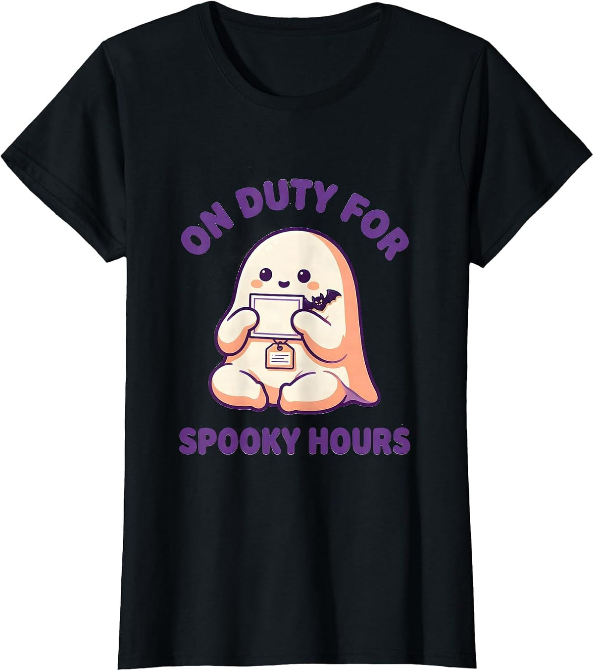 On Duty For Spooky Hours Cute Kawaii Ghost SPED T-Shirt - Black