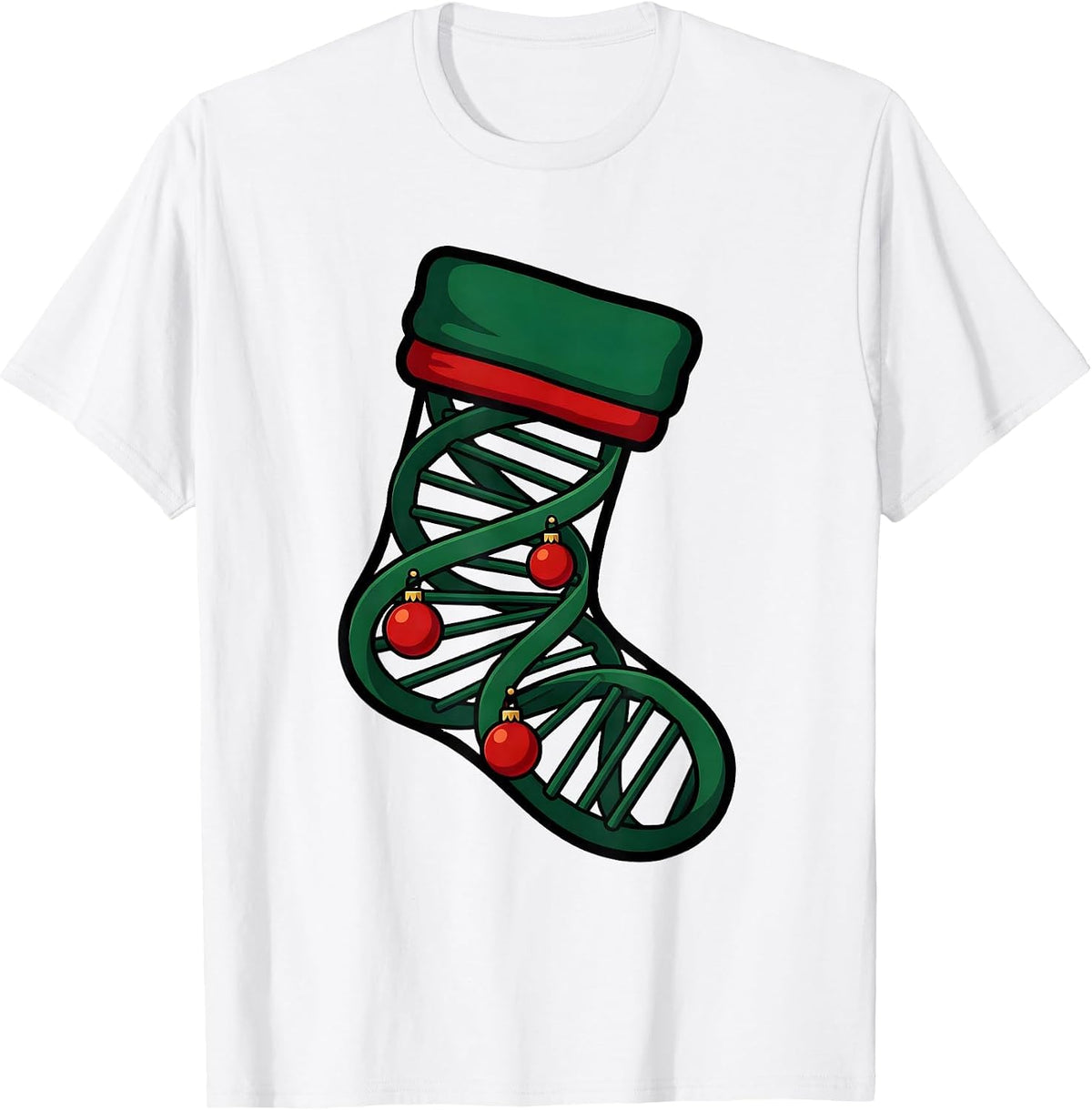 Men's DNA Helix Christmas Stocking Science Teacher Humor T-Shirt - White
