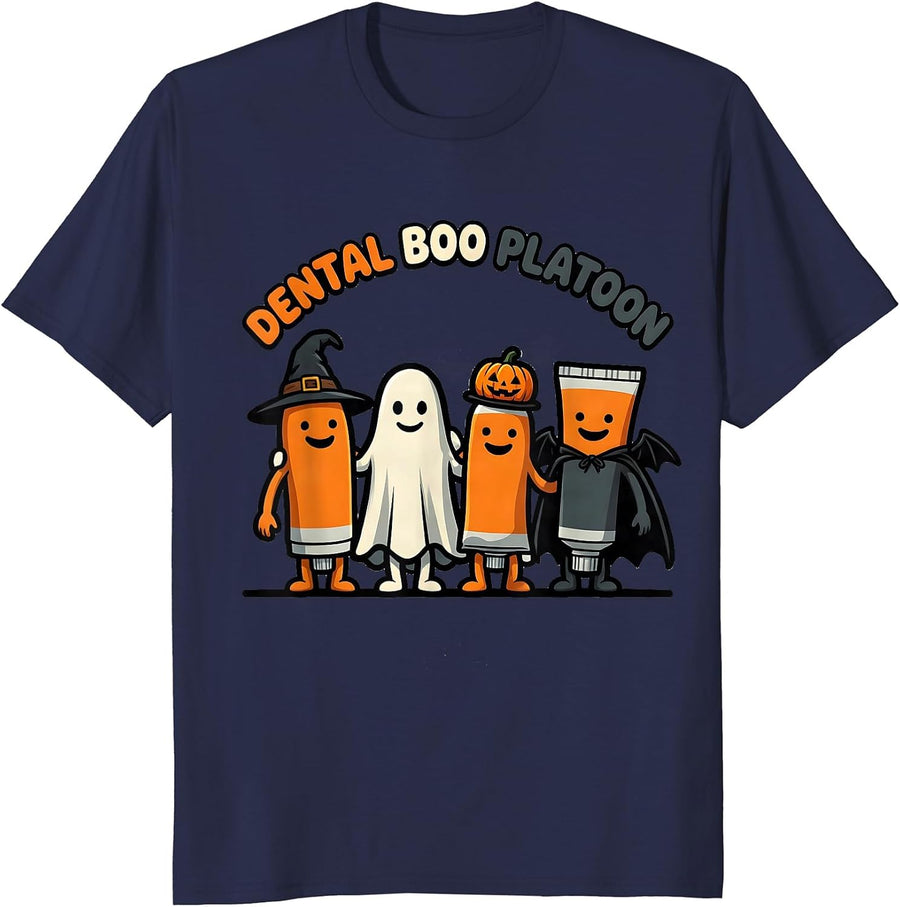 Dental Boo Platoon Funny Dentist Halloween Costume Dental T-Shirt - Navy Blue