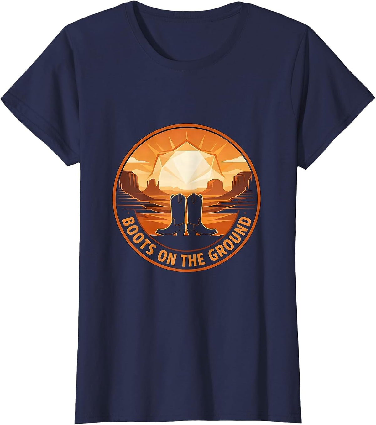 Women's Boots On The Ground Western Design T-Shirt - Navy Blue