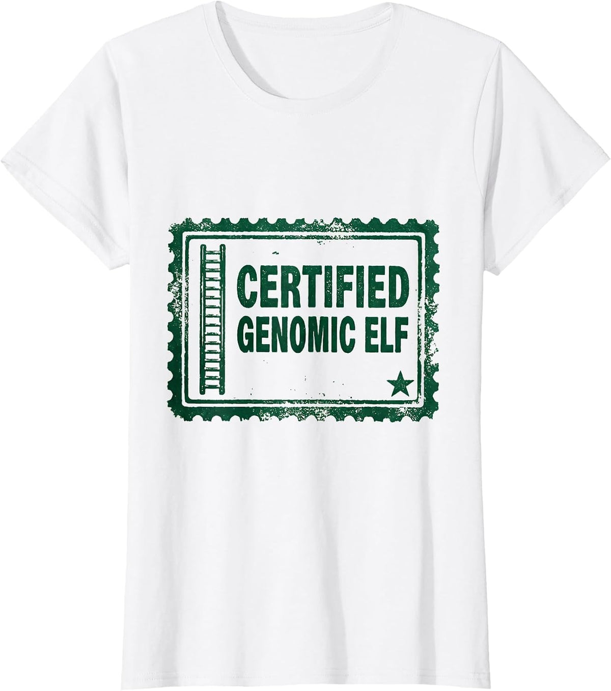 Certified Genomic Elf Rubber Stamp Science Teacher DNA Helix T-Shirt - White