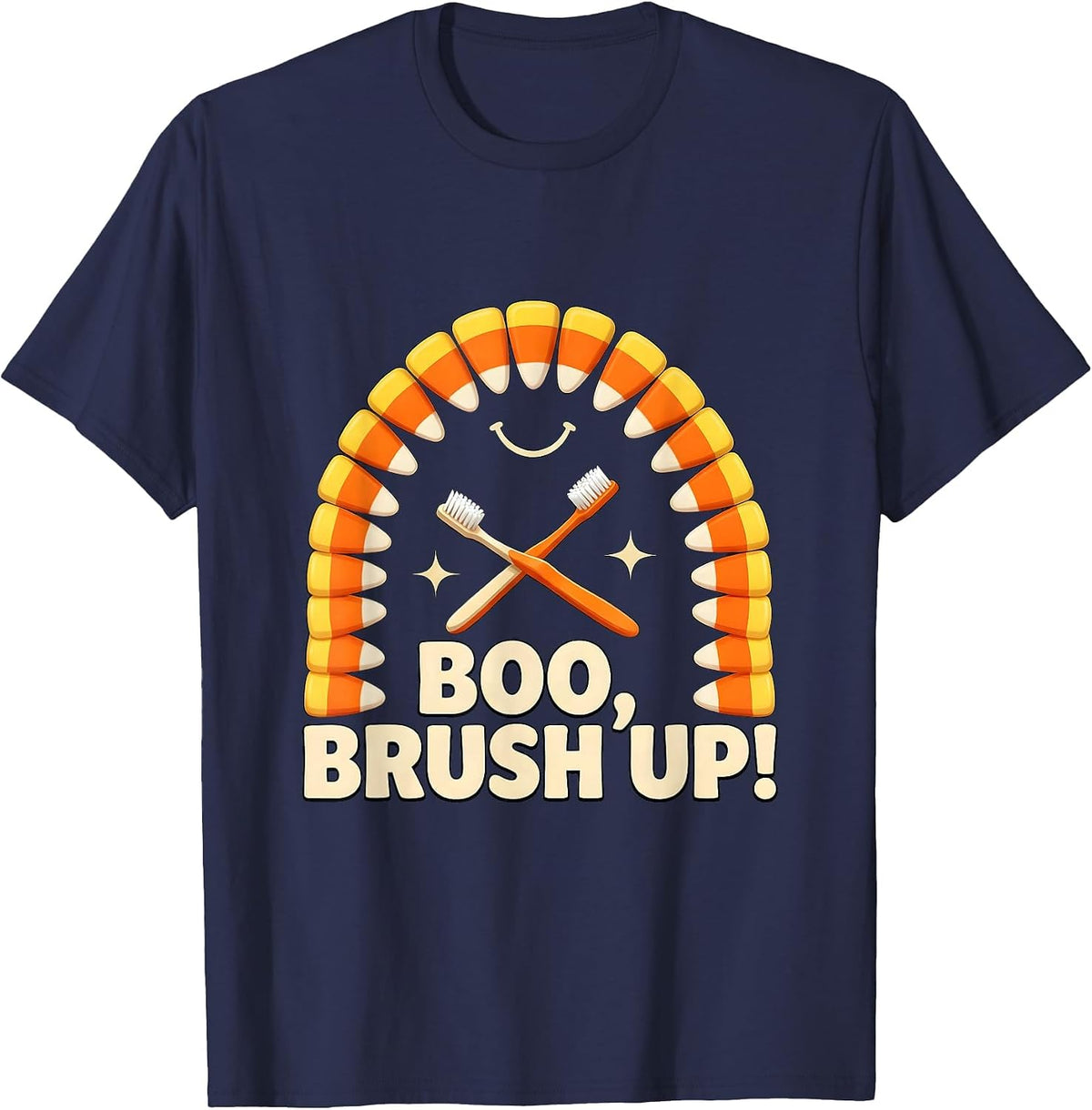 Men's Boo Brush Up Playful Dental Humor Halloween Dentist Costume T-Shirt - Navy Blue
