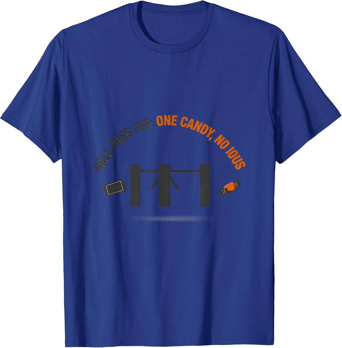 Hall Pass Fee One Candy No IOUs Funny Teacher Halloween T-Shirt - Royal Blue