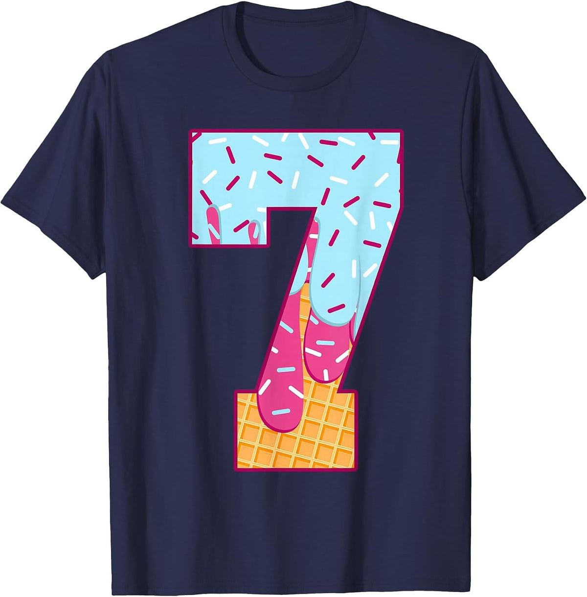 Number 7 Ice Cream Drip Matching Numbers Costume Meme T-Shirt - Navy Blue