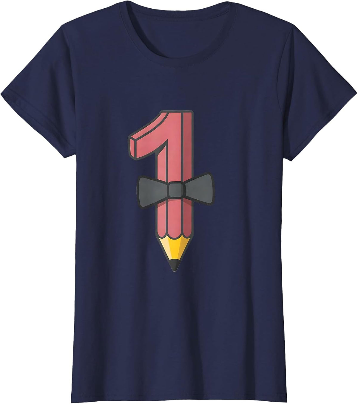Women's Oversized Grade Number Pencil Point Coquette Bow Back T-Shirt - Navy Blue