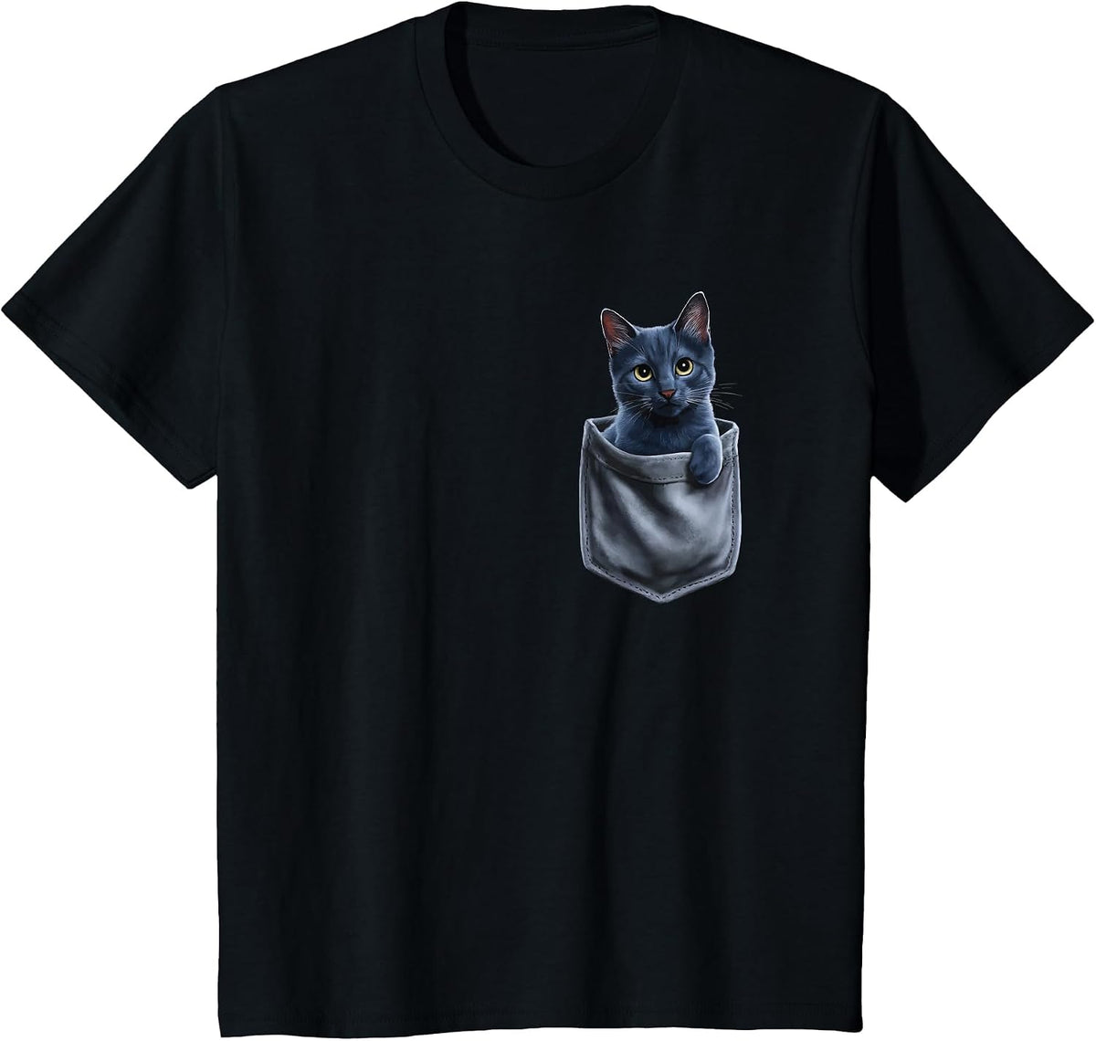 Russian Blue Cat in Pocket T-Shirt - Black