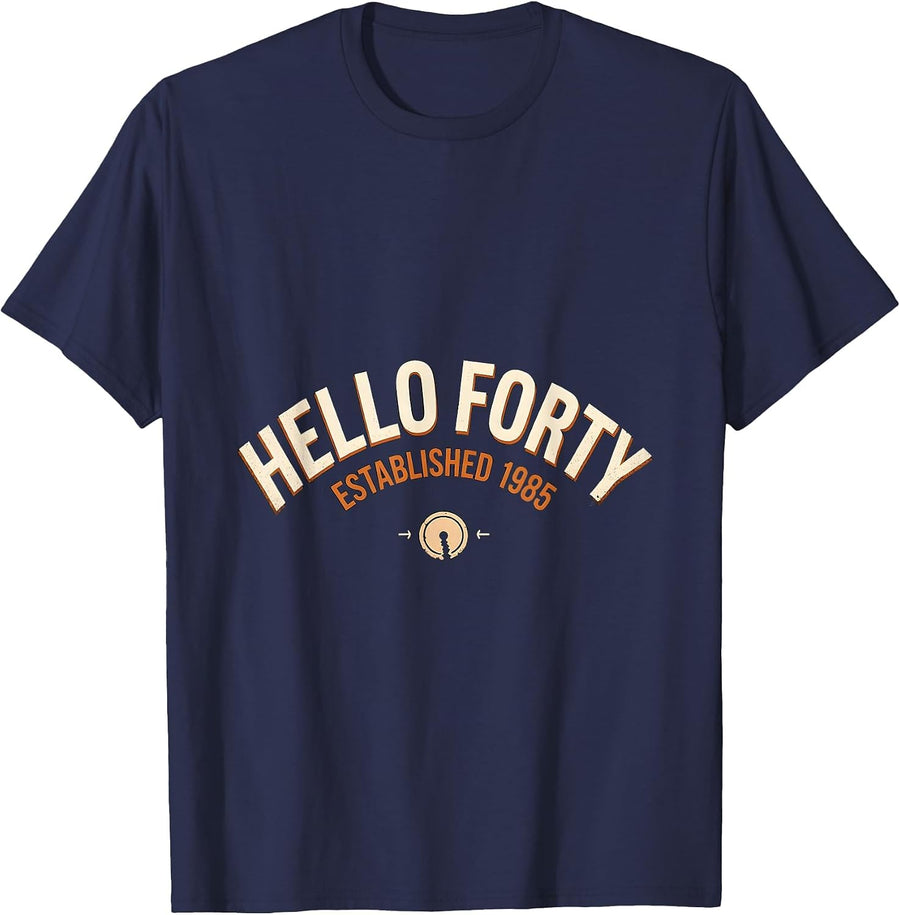 Hello Forty Established 1985 Vintage Birthday Gift Men Women T-Shirt - Navy Blue