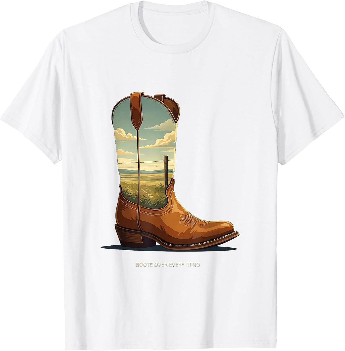 Men's Boots Over Everything Western Statement Design T-Shirt - White