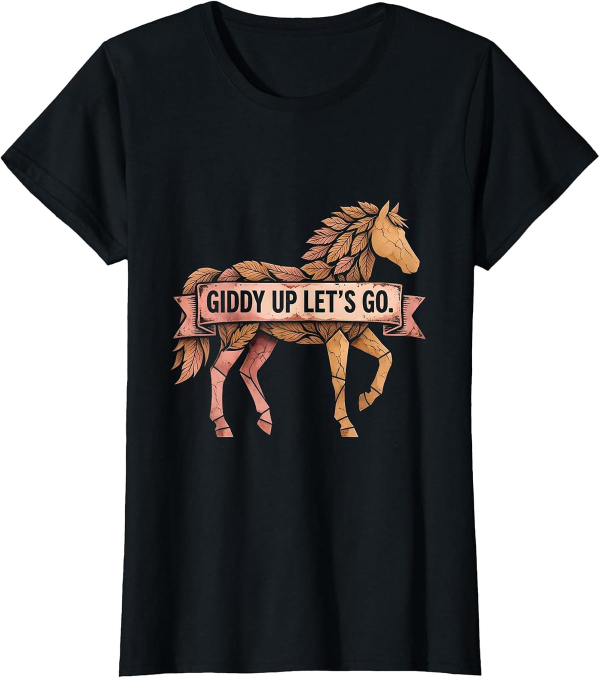 Giddy Up Lets Go Western Cowgirl Design T-Shirt - Black