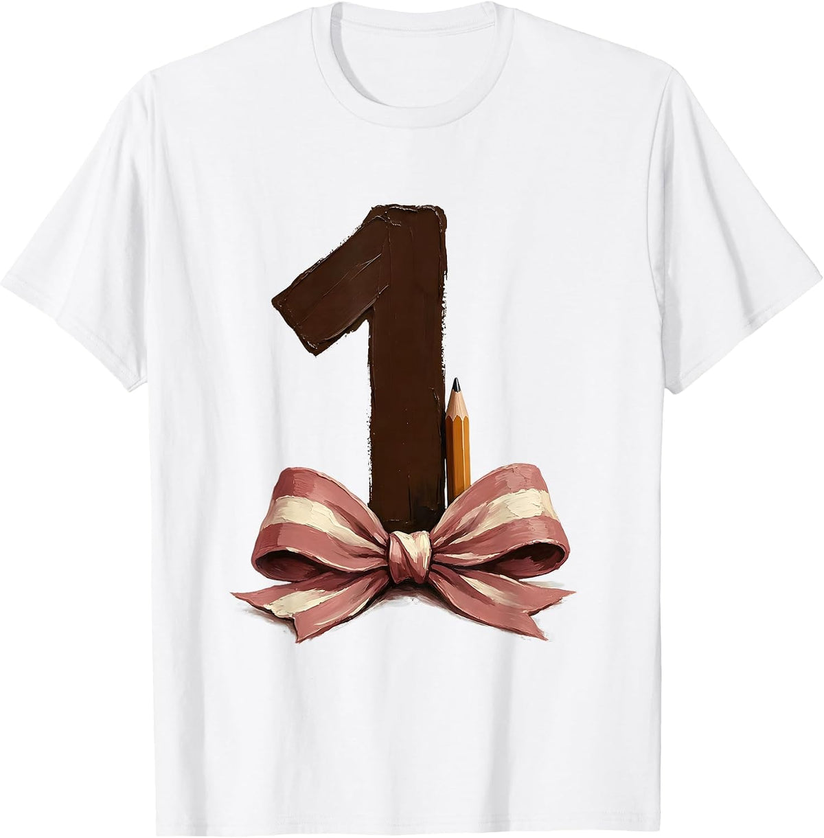 Men's First Grade Coquette Bow Back to School Pencil T-Shirt - White