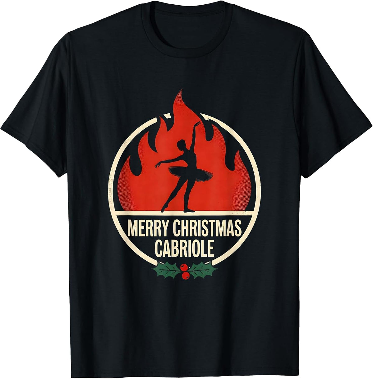 Men's Merry Christmas Cabriole Screenprint Poster Ballet Dancer T-Shirt - Black
