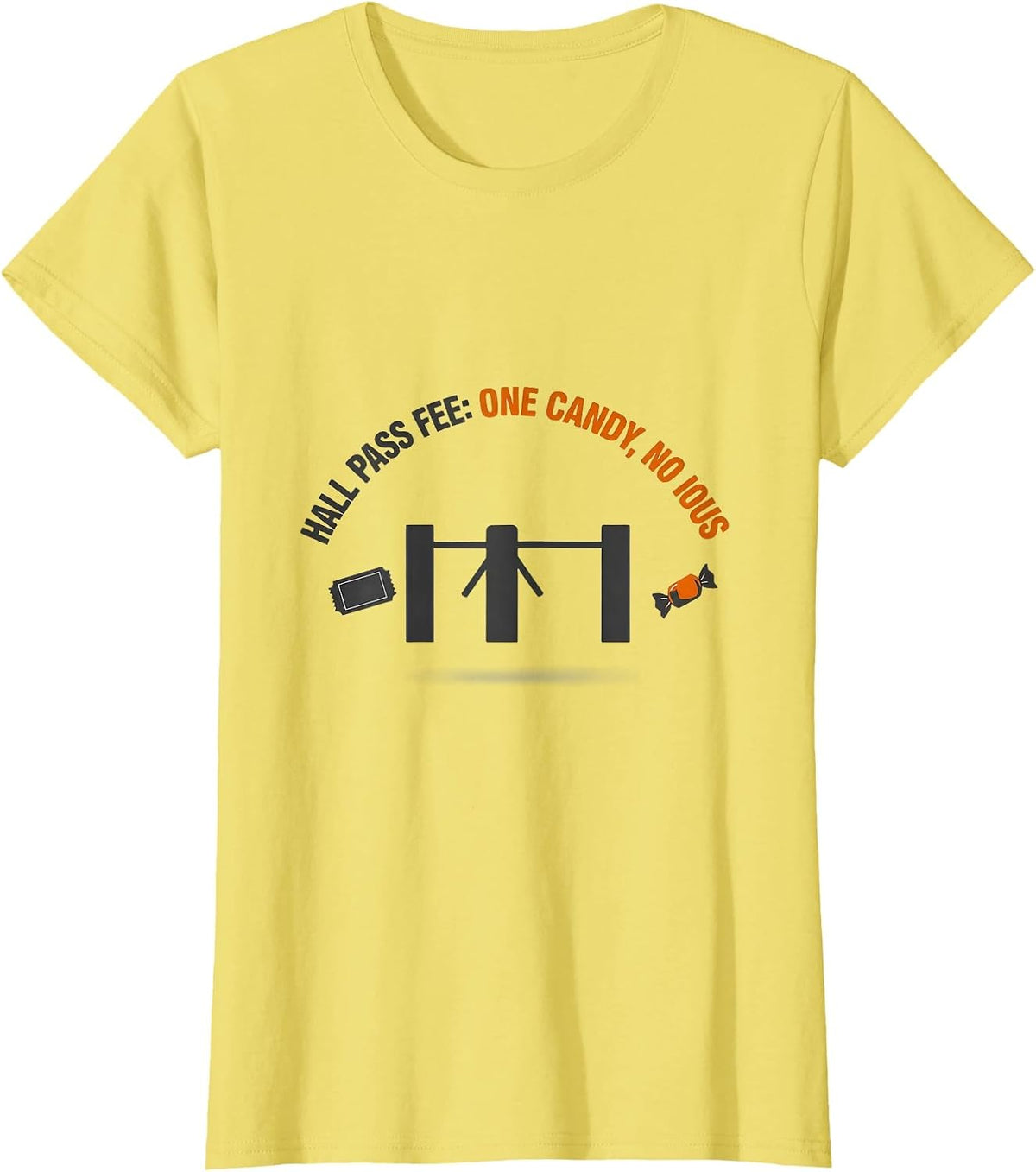Hall Pass Fee One Candy No IOUs Funny Teacher Halloween T-Shirt - Lemon Yellow