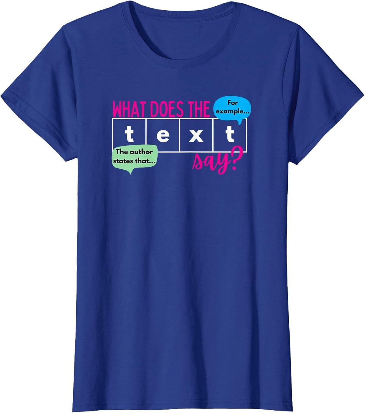 What Does the Text Say Text Evidence Funny Reading Teacher T-Shirt - Royal Blue