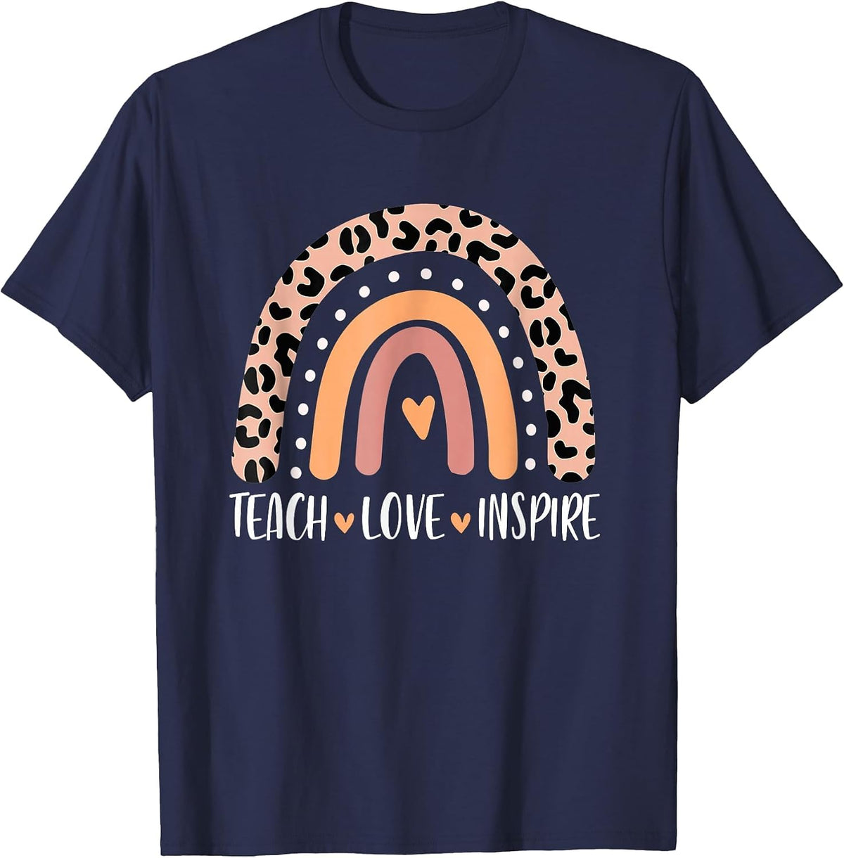 Boho Leopard Rainbow Teacher Life Teach Love Inspire T-Shirt - Navy Blue