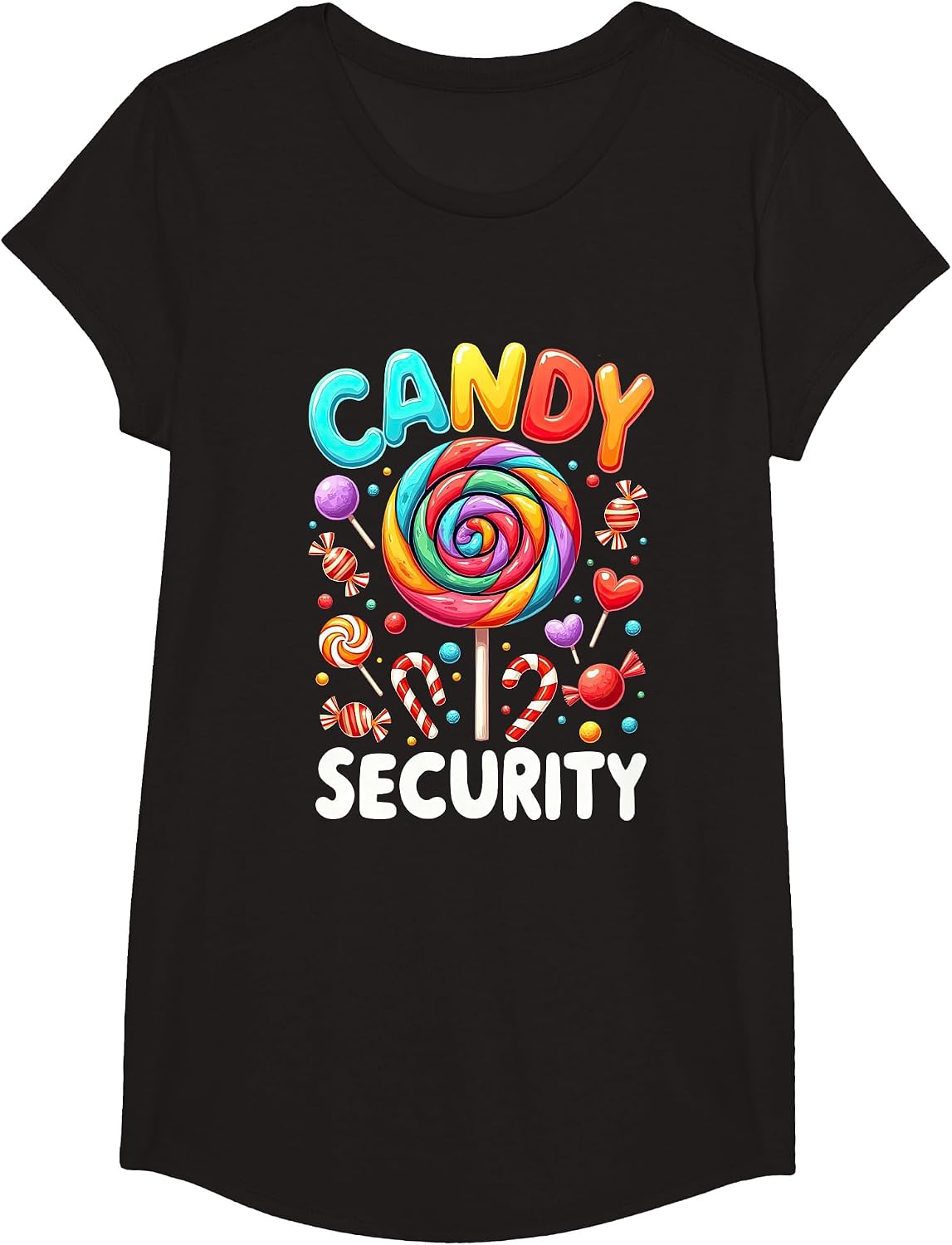 Candy Security Halloween Treats Protector Spooky Season Kids T-Shirt - Girls Black