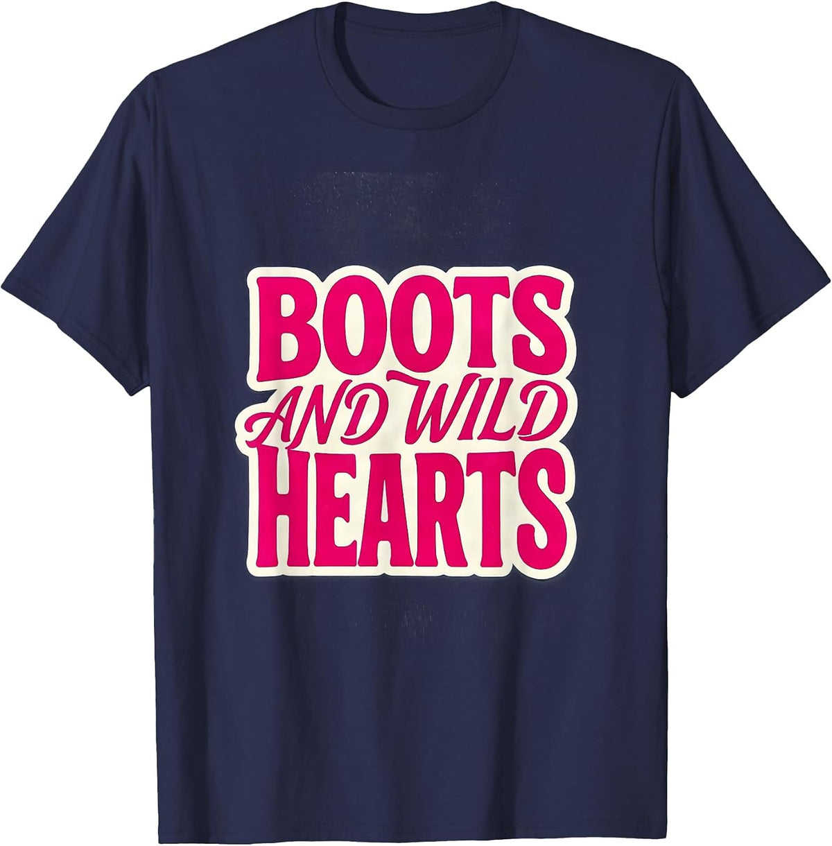 Boots and Wild Hearts Cowboy Design T-Shirt - Navy Blue