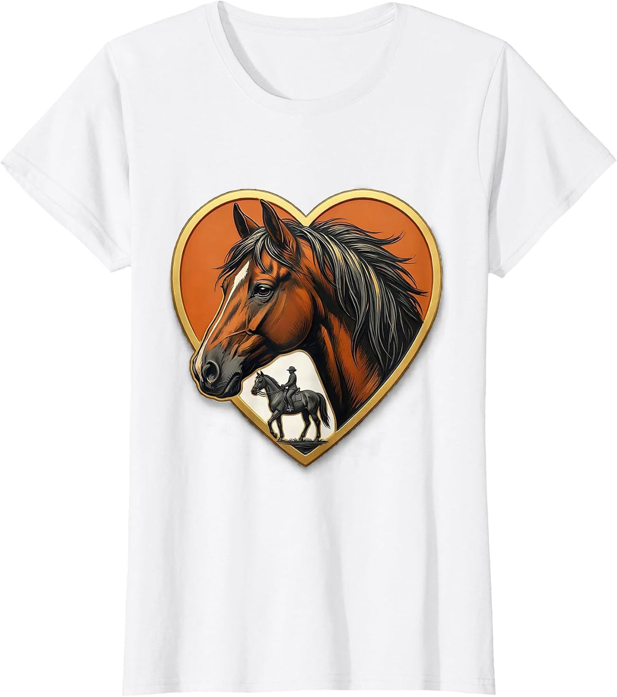 Horse-Head Heart Showcard Badge Horse Lover Girl Humor T-Shirt - White
