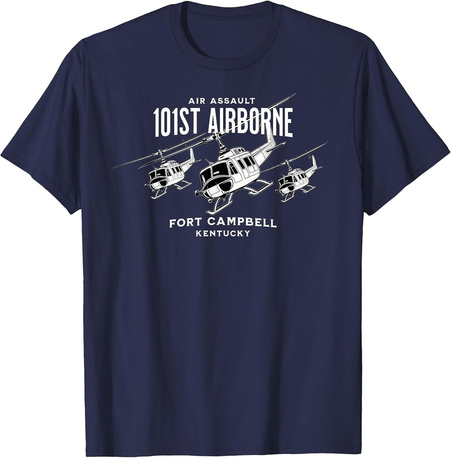 101st Airborne Fort Campbell Kentucky Air Assault Helicopter T-Shirt - Navy Blue