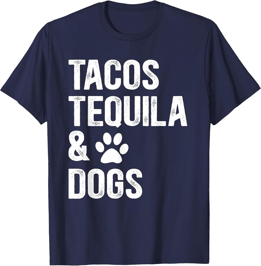 Tacos Tequilla and Dogs Mexican Food Drinking Dog Lover T-Shirt - Navy Blue
