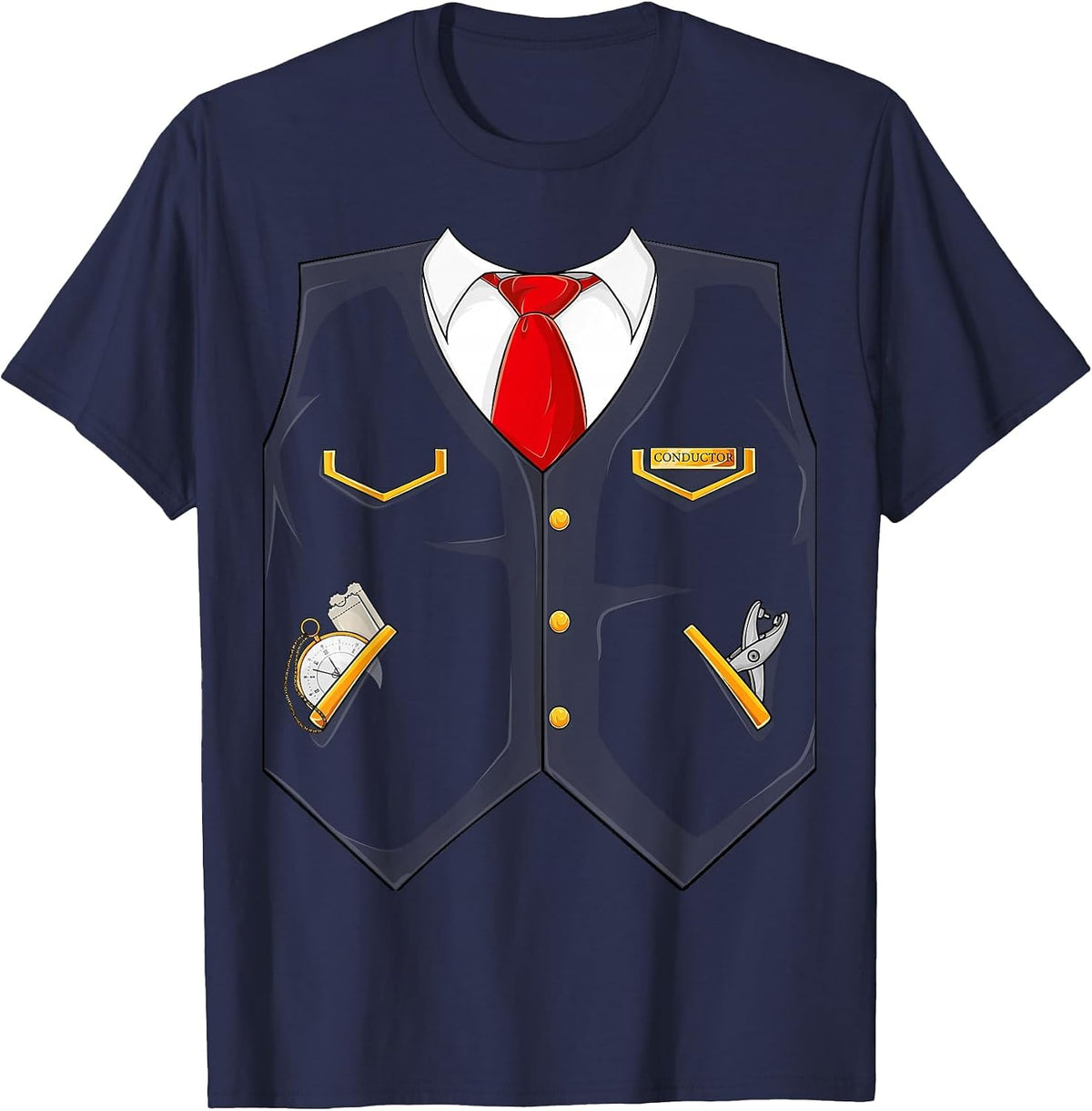 Halloween Train Conductor Costume for Kids Adults Men Women T-Shirt - Navy Blue