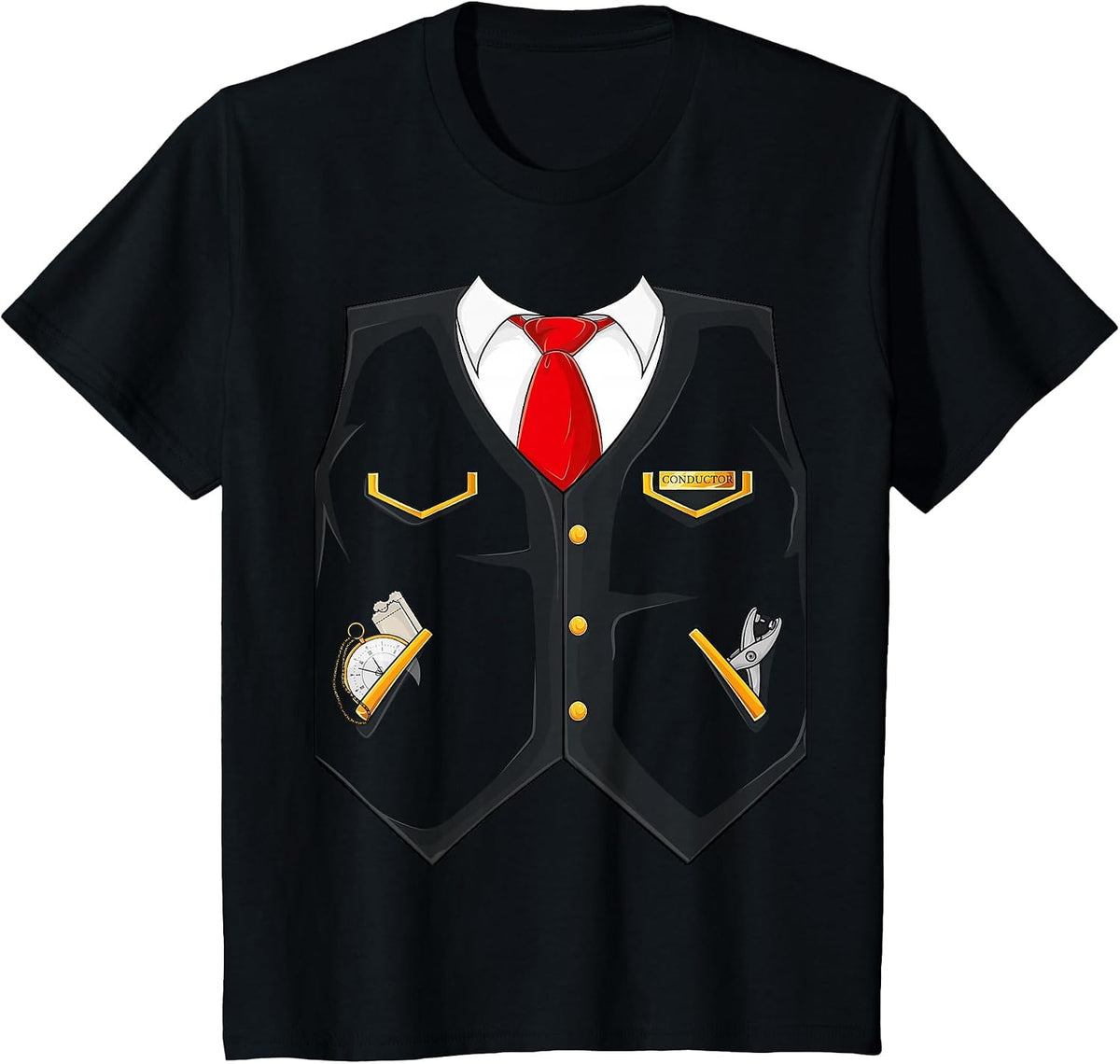 Halloween Train Conductor Costume for Kids Adults Men Women T-Shirt - Black