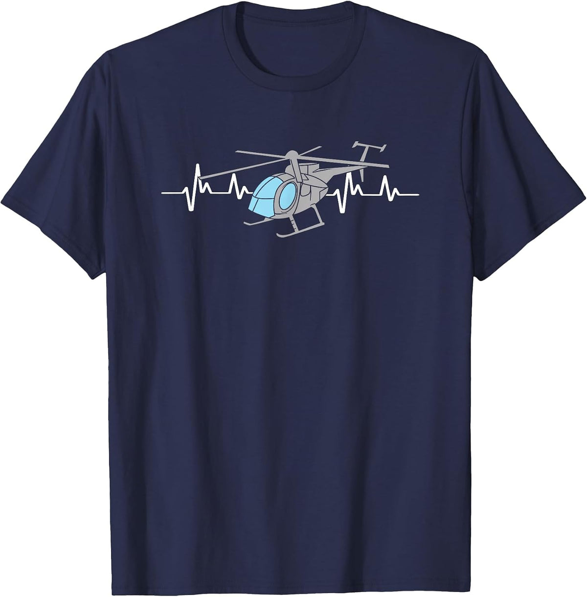 MD 500 Helicopter Pilot Heartbeat Hughes Fly T-Shirt - Navy Blue