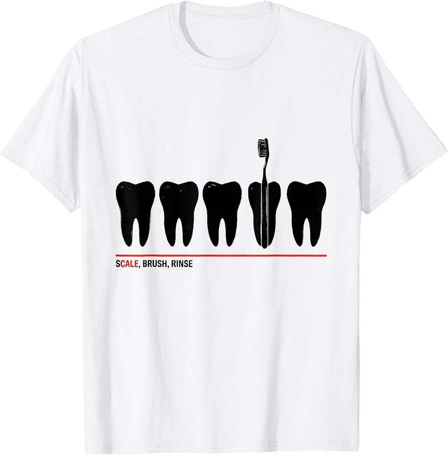 Men's Scale Brush Rinse Funny Dental Hygienist Humor T-Shirt - White