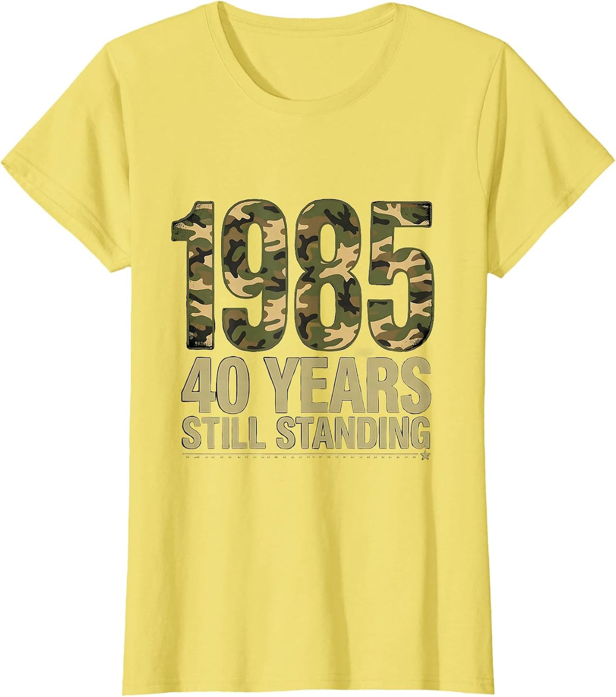 Women's 1985 · 40 Years Still Standing Vintage Camo Flag Milestone T-Shirt - Lemon Yellow