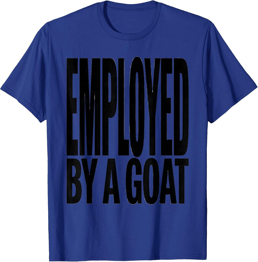 Employed By A Goat Minimalist Goat Lover Badge Patch Icon T-Shirt - Royal Blue