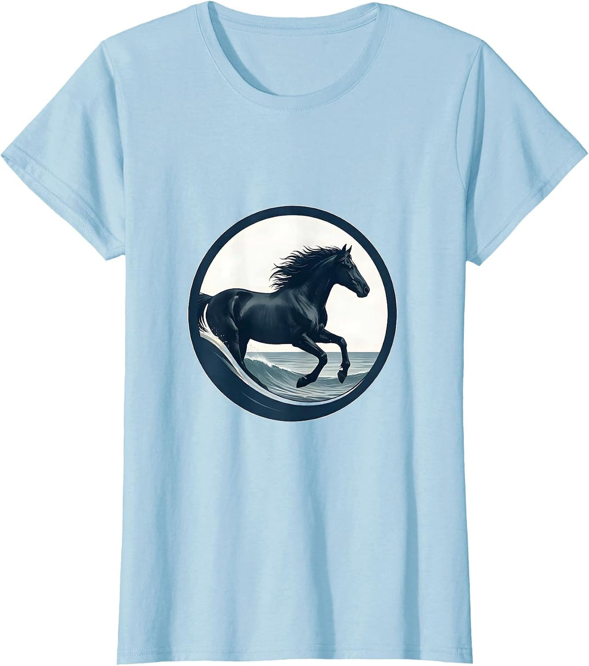 Wild Horse Galloping Through Ocean Surf Freedom T-Shirt - Baby Blue