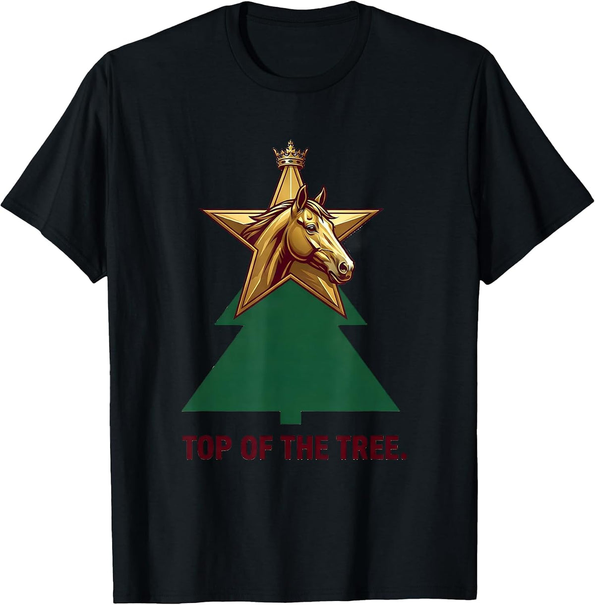 Men's Top Of The Tree Horse Lover Christmas Pajama Humor T-Shirt - Black
