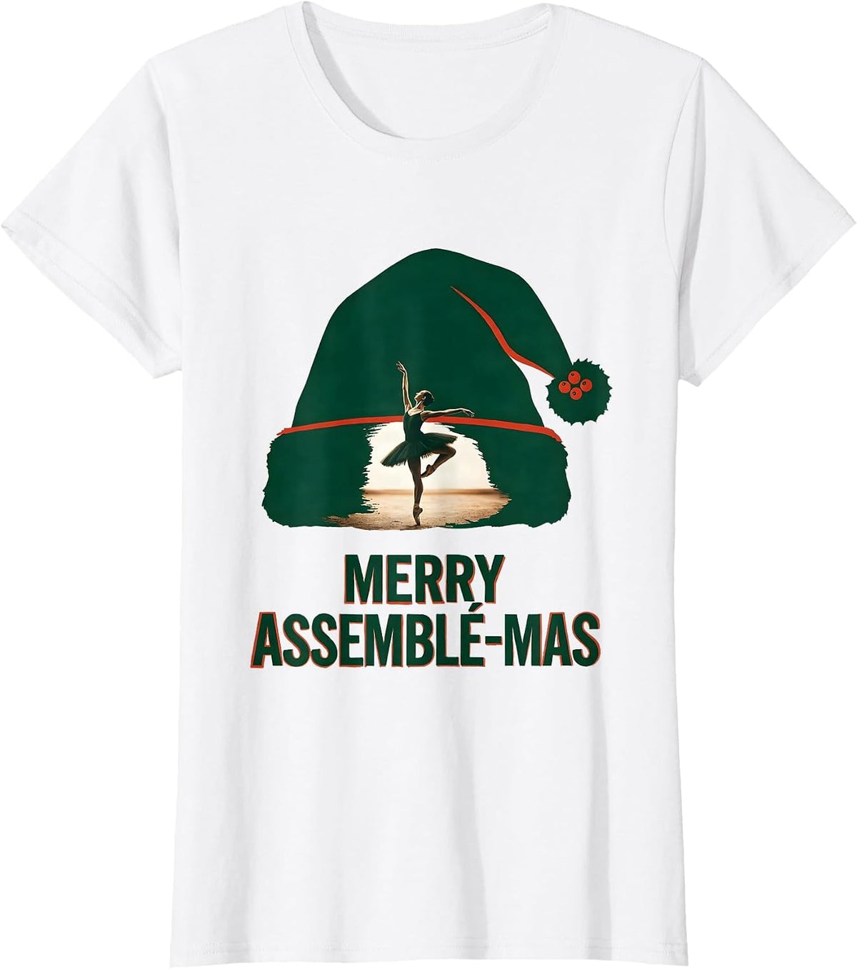 Merry Assemblé-mas Wood Type Letterpress Ballet Dancer T-Shirt - White