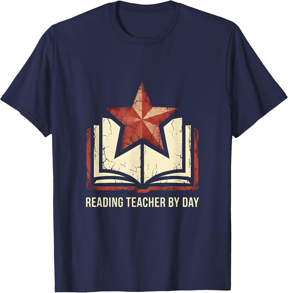 Reading Teacher by Day Bookworm Educator Design T-Shirt - Navy Blue