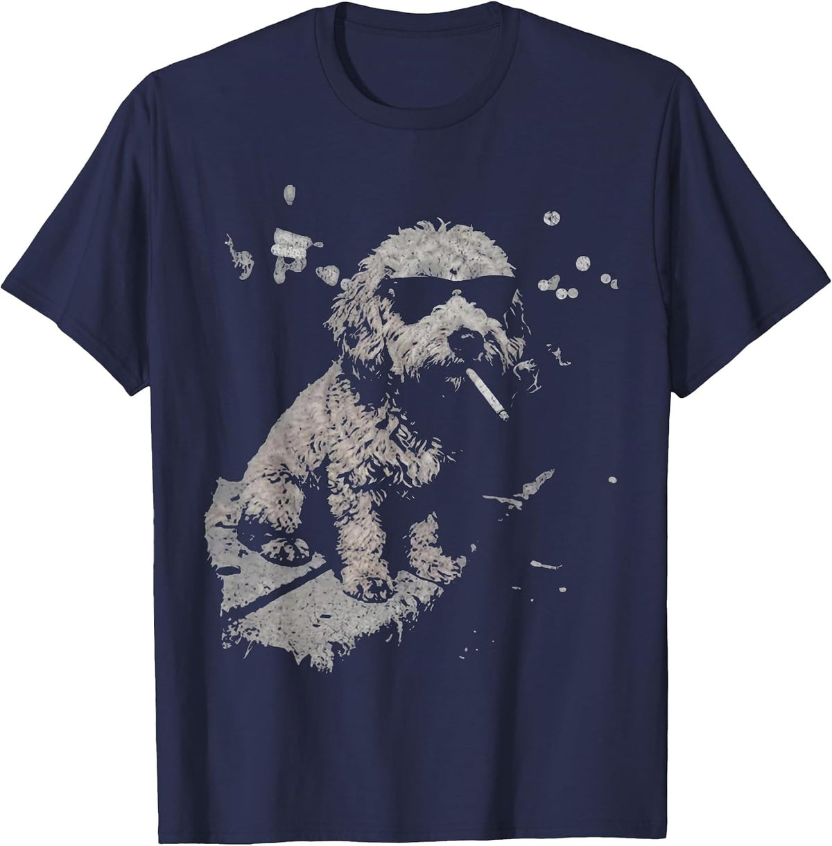 Dog Smoking Cigarette Funny Goldendoodle Meme T-Shirt - Navy Blue