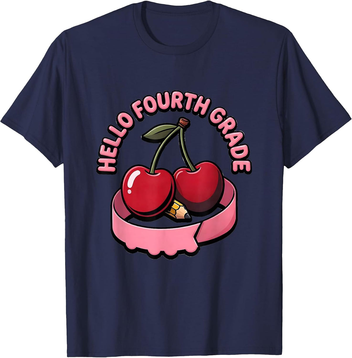 Hello Fourth Grade Cute Coquette Bow Back to School T-Shirt - Navy Blue