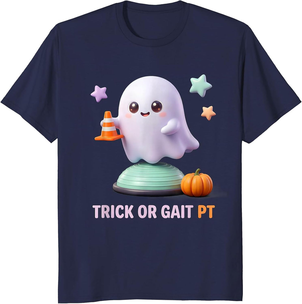 Men's Trick Or Gait PT Cute Kawaii Therapy Ghost Halloween T-Shirt - Navy Blue