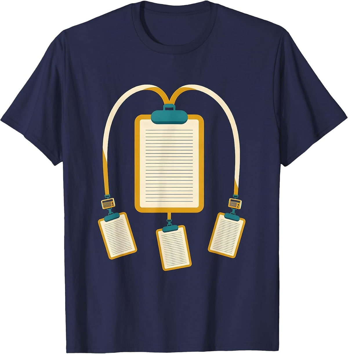Clipboard And Lanyard Support Emblem Midcentury Modern T-Shirt - Navy Blue