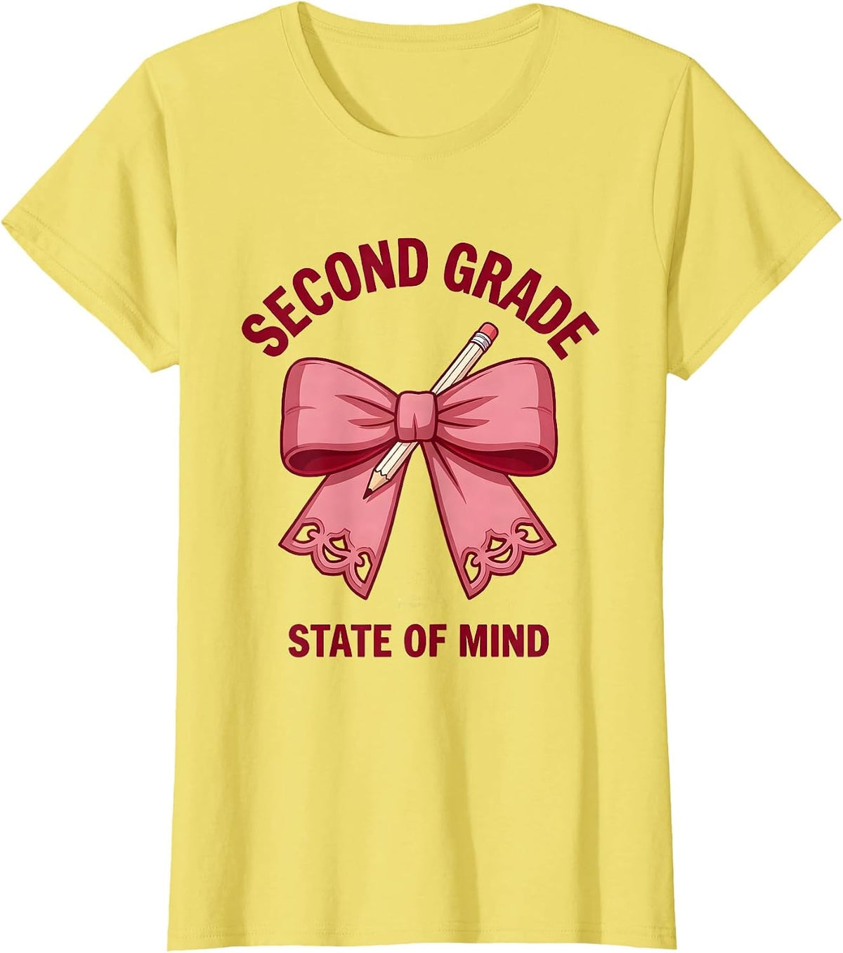 Second Grade State Of Mind Coquette Bow Back to School T-Shirt - Lemon Yellow