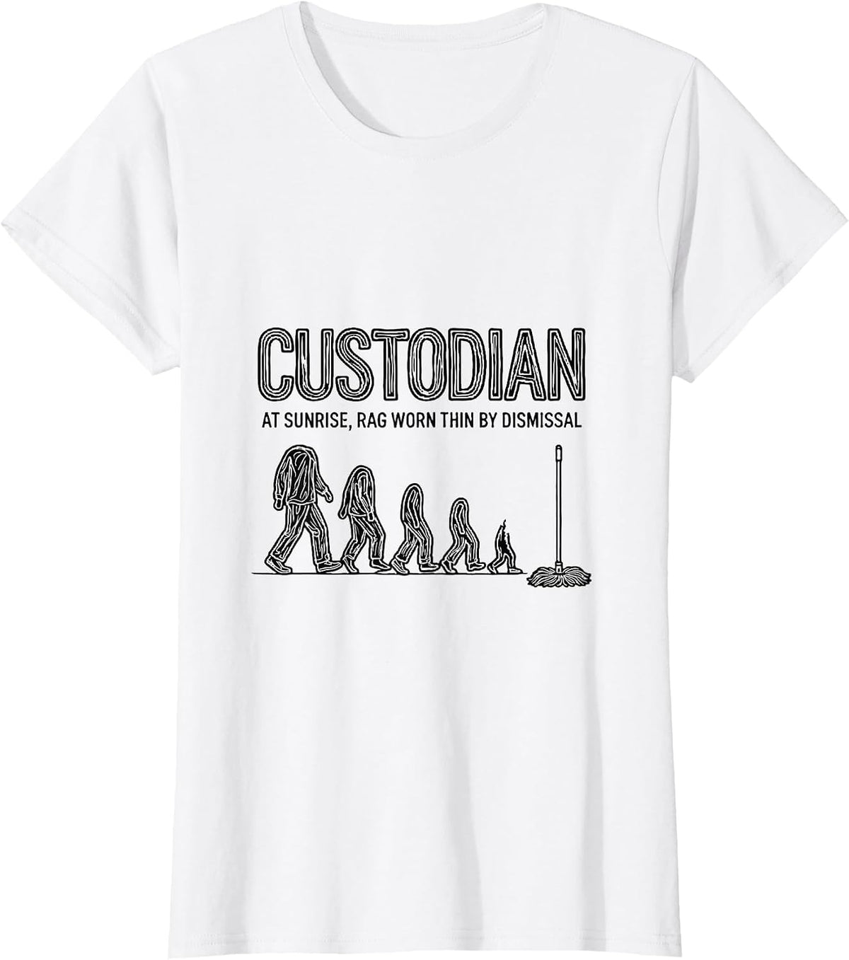 Custodian At Sunrise, Rag Worn Thin By Dismissal School T-Shirt - White