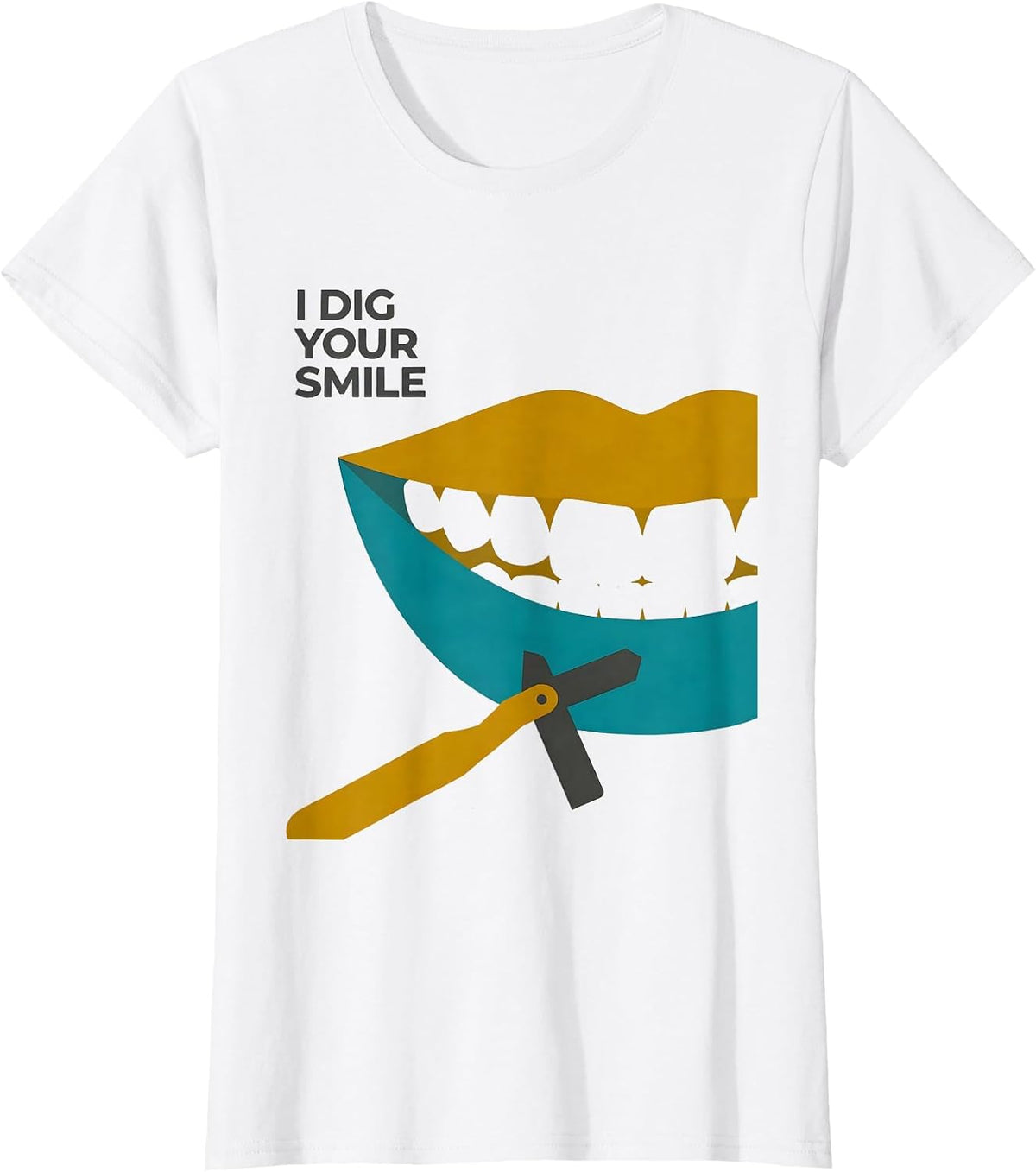 I Dig Your Smile Midcentury Modern Dental Hygienist Humor T-Shirt - White