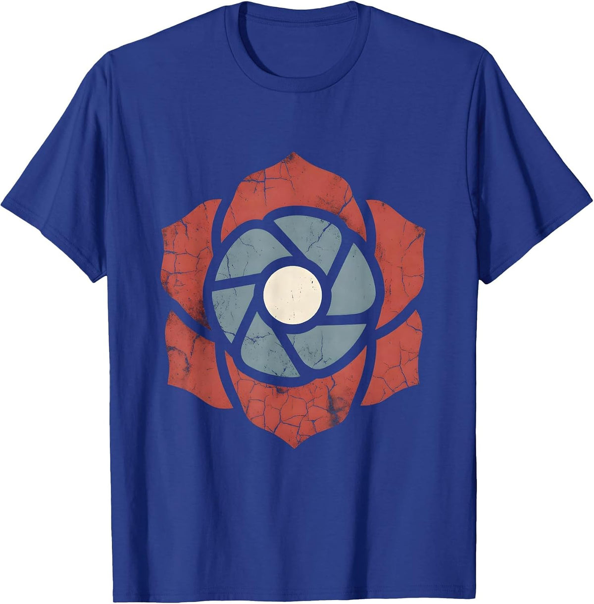 Red Rose Blue Petals Patriotic Floral Design T-Shirt - Royal Blue