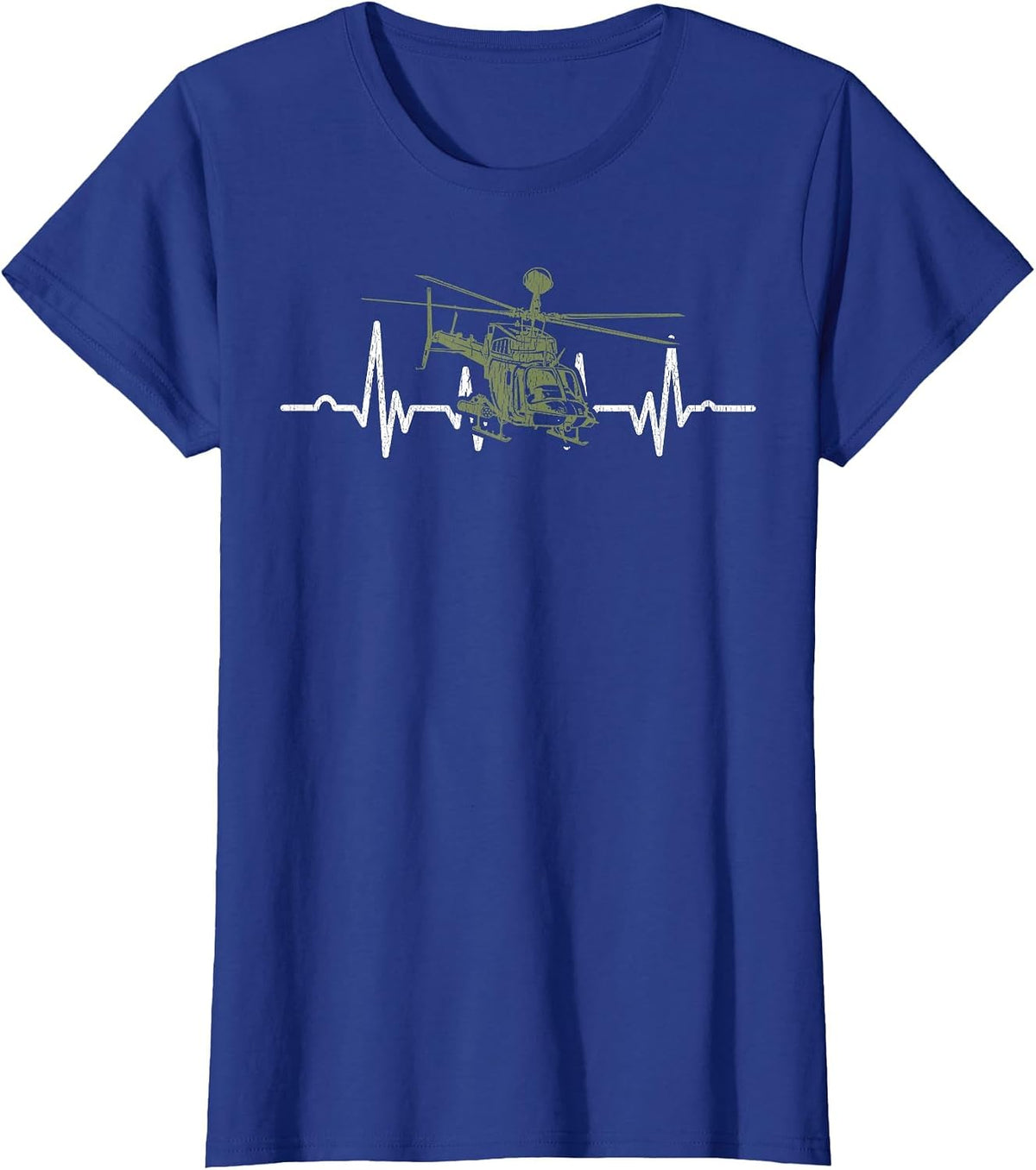 OH-58D Kiowa Warrior Helicopter EKG Heartbeat Pilot Veteran T-Shirt - Royal Blue