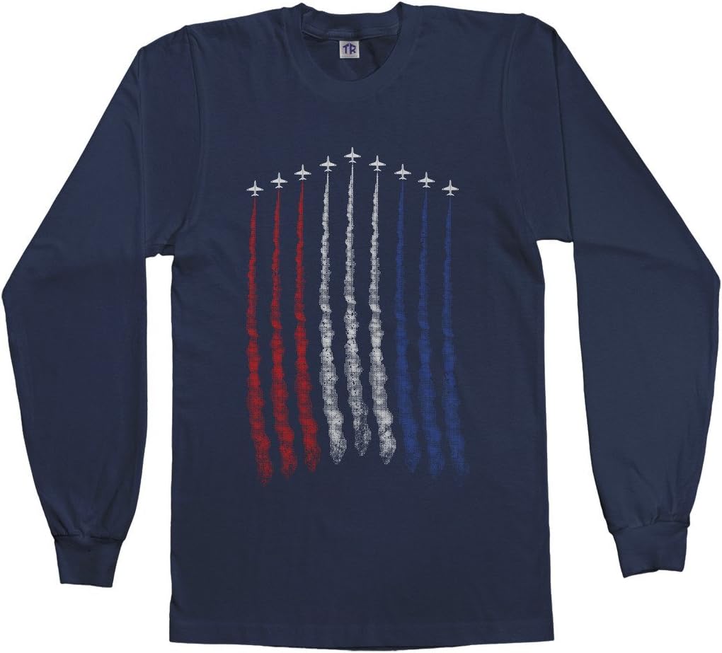 Threadrock Men's Red White Blue Air Force Flyover Long Sleeve T-Shirt - Navy