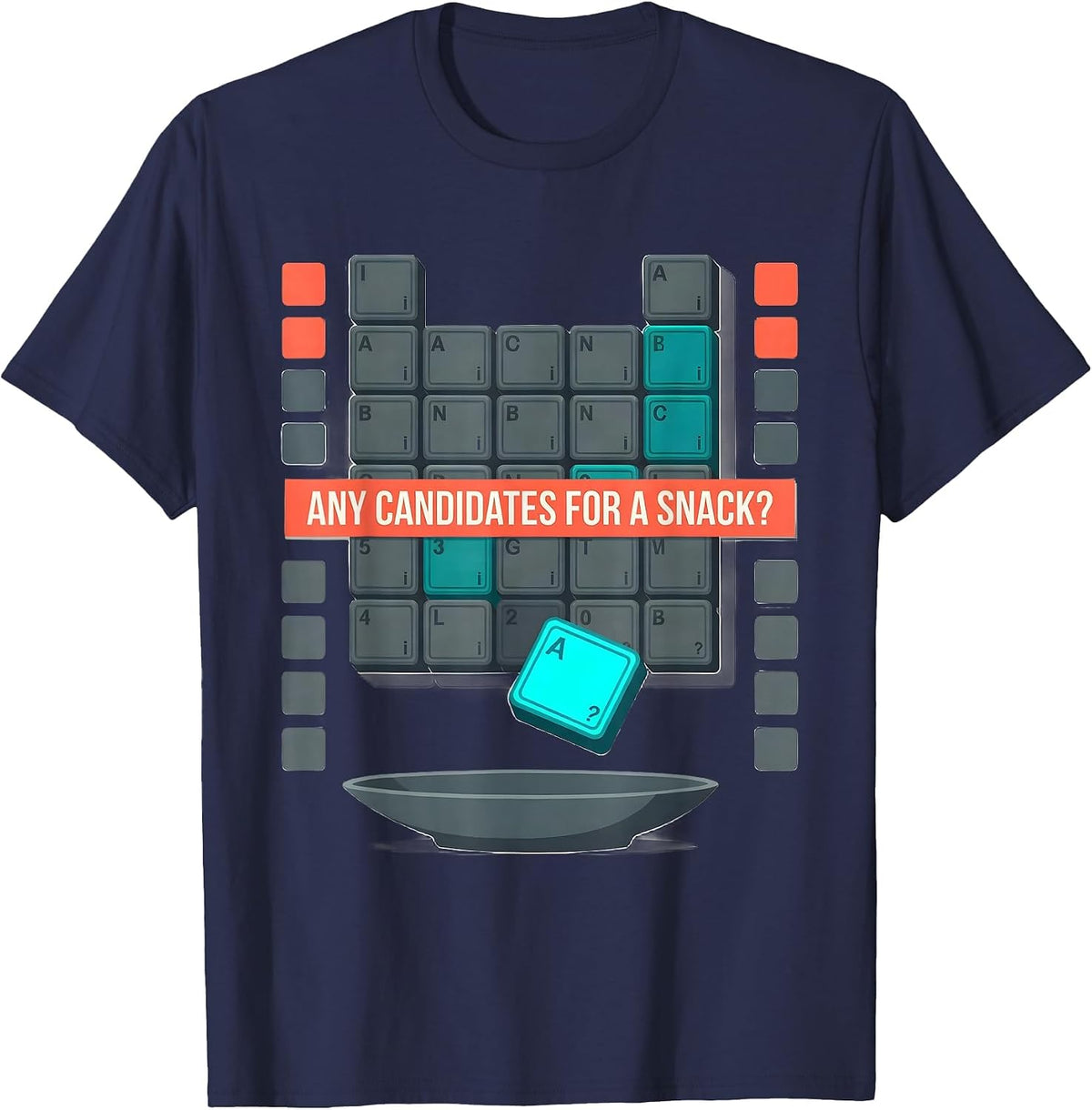 Men's Any Candidates For A Snack? Funny Periodic Table Science T-Shirt - Navy Blue