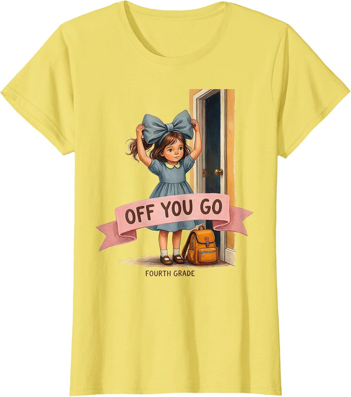 Off You Go Fourth Grade Watercolor Coquette Bow T-Shirt - Lemon Yellow