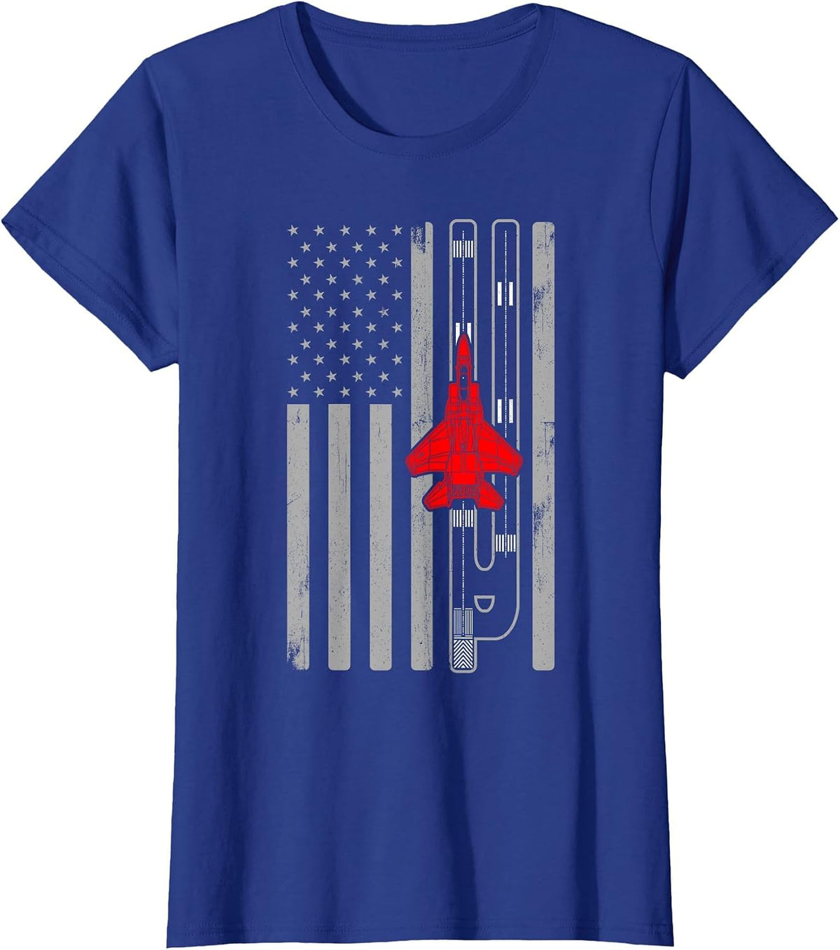 F-15 Eagle Fighter Jet Plane American Flag F15 T-Shirt - Royal Blue